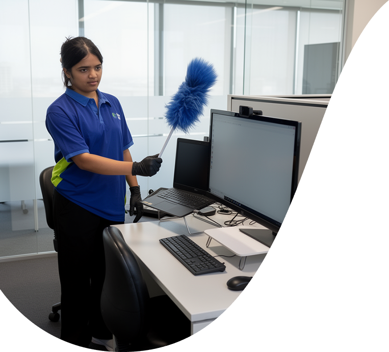 office cleaners cleaning desks