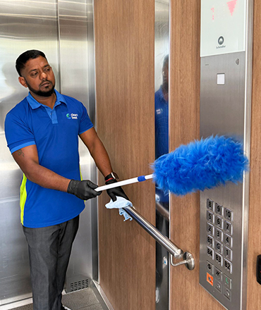 cleaning team maintaining office hygiene