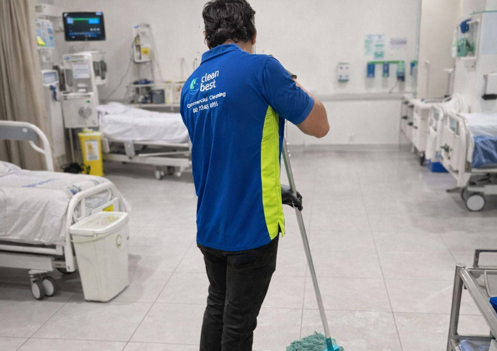 janitorial staff cleaning workspace