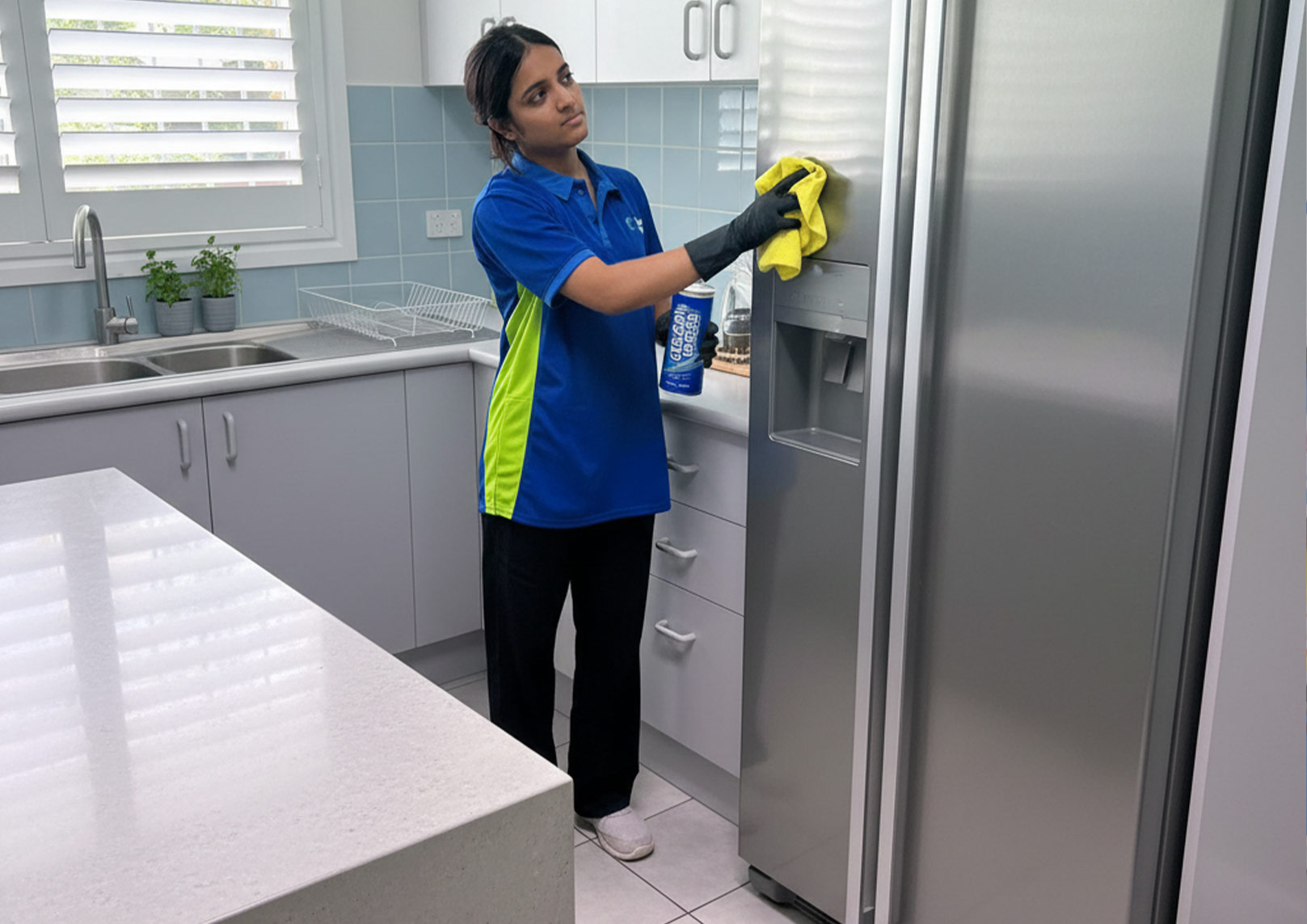 office cleaners cleaning desks