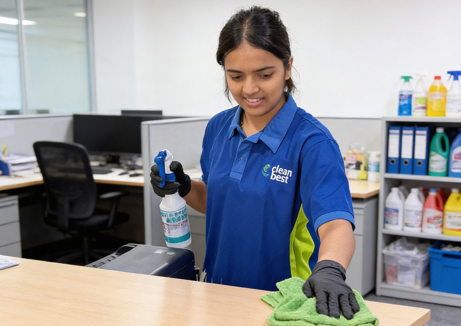 cleaning staff mopping office floor